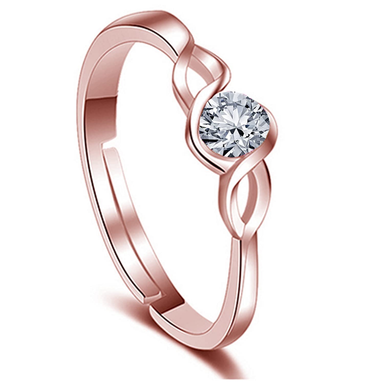 Okos Rose Gold Plated CZ Jewellery Combo of 4 Designer Finger Rings Adorned With White CZ Stones for Girls and Women CO1000427